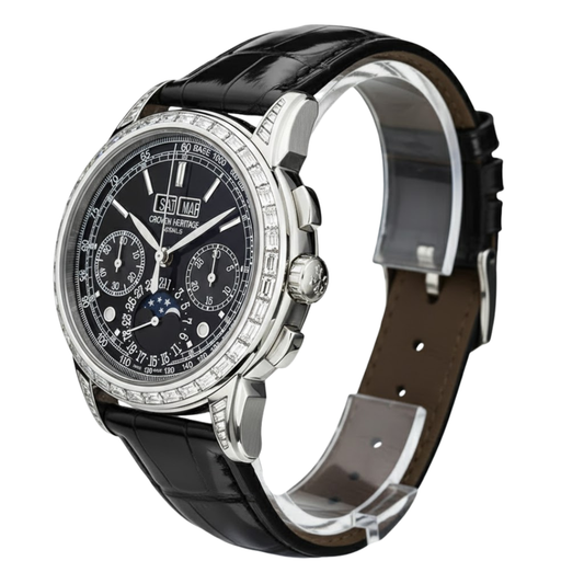 Croven Heritage Astralis 5271P (Black Dial | Platinum | Perpetual Calendar Chronograph | Diamond Bezel | 41mm)