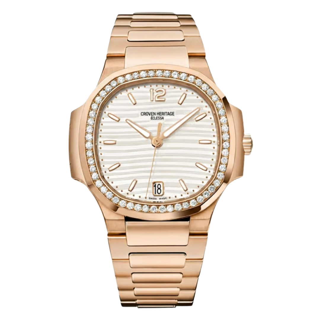 Croven Heritage Éclessa 7118R (White Dial | Rose Gold | Diamond Bezel | 35mm)