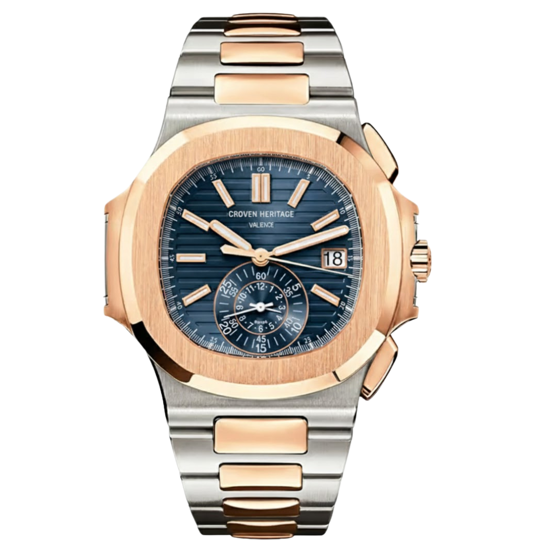 Croven Heritage Valence 5980AR (Blue Dial | Steel &amp; Rose Gold | Flyback Chronograph | 41mm)
