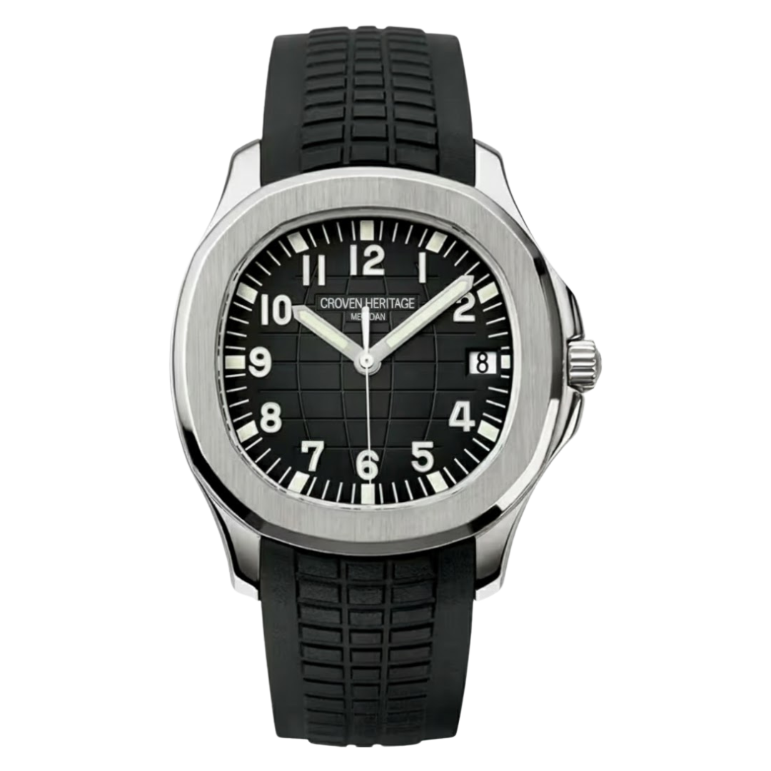 Croven Heritage Meridian 5167A (Black Dial | Stainless Steel | Rubber Strap | 41mm)