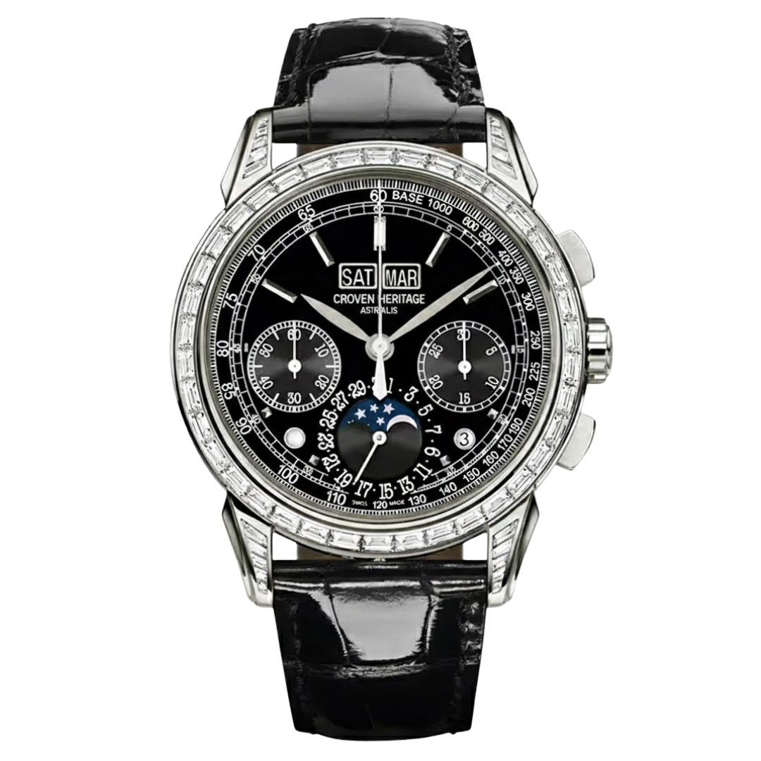 Croven Heritage Astralis 5271P (Black Dial | Platinum | Perpetual Calendar Chronograph | Diamond Bezel | 41mm)