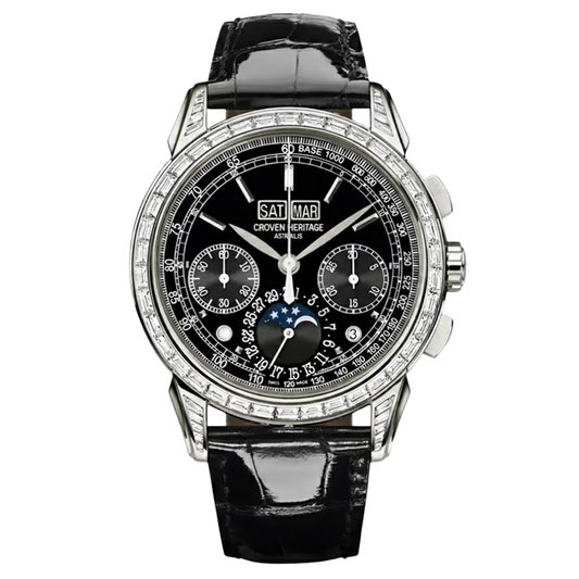 Croven Heritage Astralis 5271P (Black Dial | Platinum | Perpetual Calendar Chronograph | Diamond Bezel | 41mm)