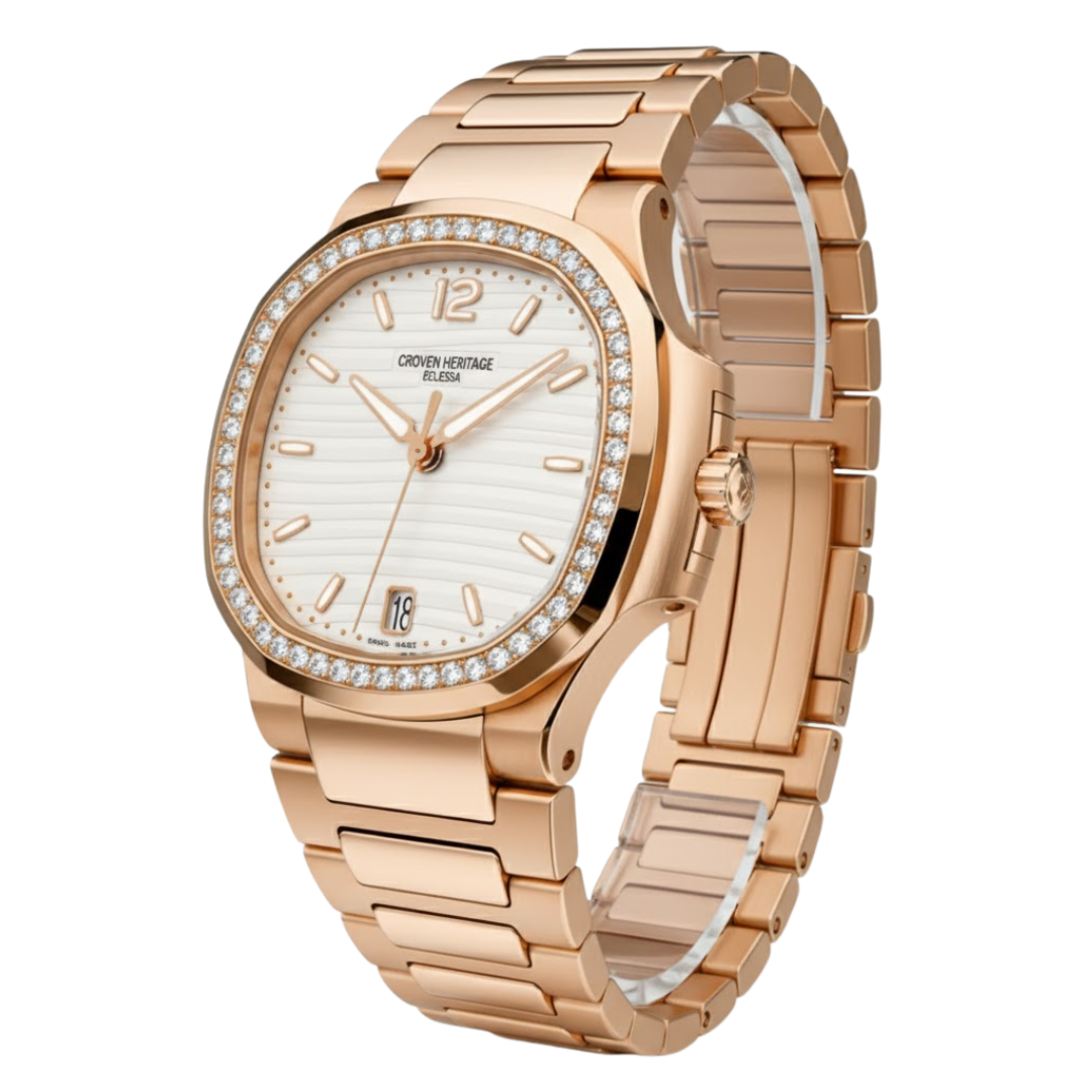 Croven Heritage Éclessa 7118R (White Dial | Rose Gold | Diamond Bezel | 35mm)