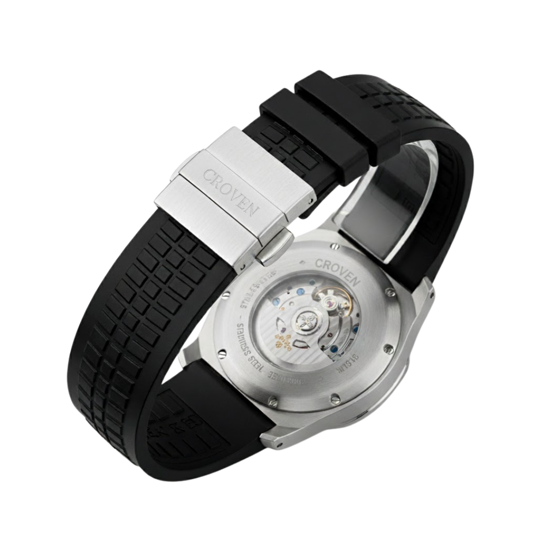 Croven Heritage Meridian 5167A (Black Dial | Stainless Steel | Rubber Strap | 41mm)